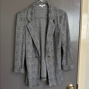 Wearever Houndstooth Plaid Open-Front Blazer in Black & White Large